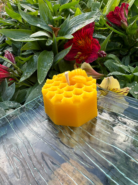 Candle small Bees on honeycombs hex